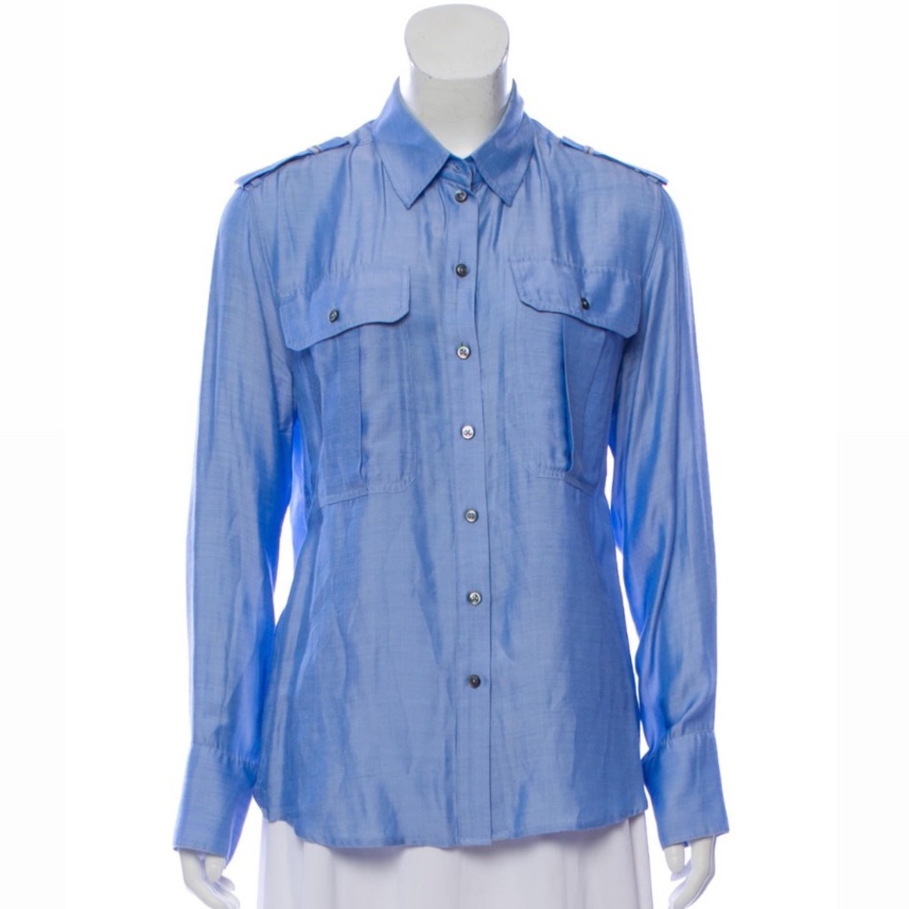 J Brand Blue Silk Button Down Blouse
